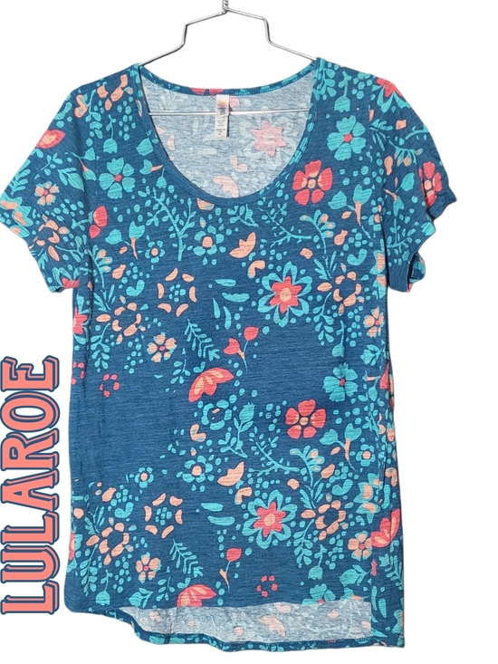 LuLaRoe Tops - LuLaRoe Blue &  Coral Floral Short Sleeve Tee